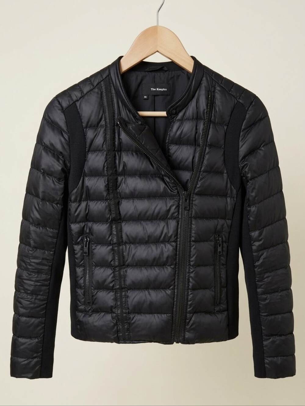 The Kooples Black Asymmetrical Zip Quilted Down Puffer Jacket - Size XS
